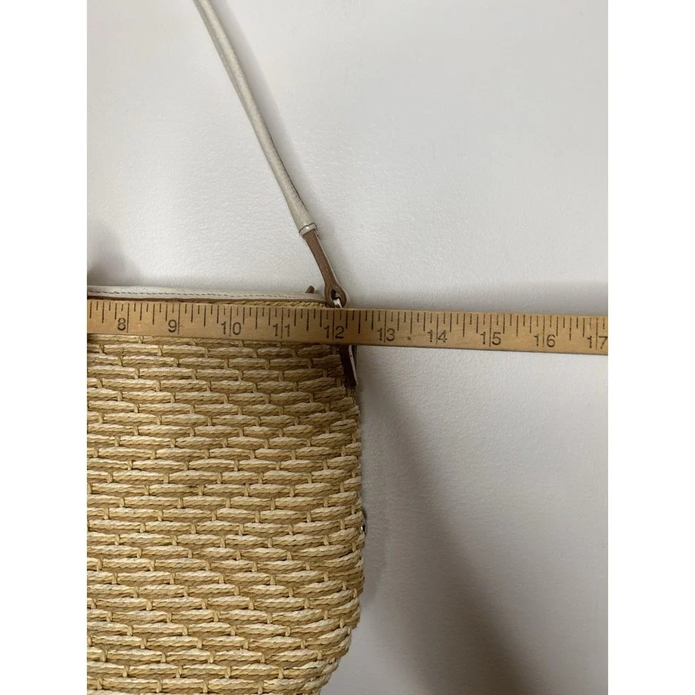 Brighton Woven Straw & Ivory Leather Shoulder Bag Buckle Accent Heart Charm